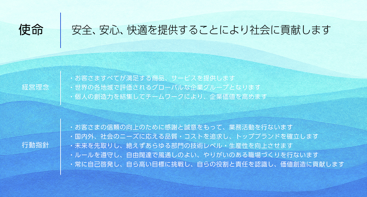 使命 安全、安心、快適を提供することにより社会に貢献します